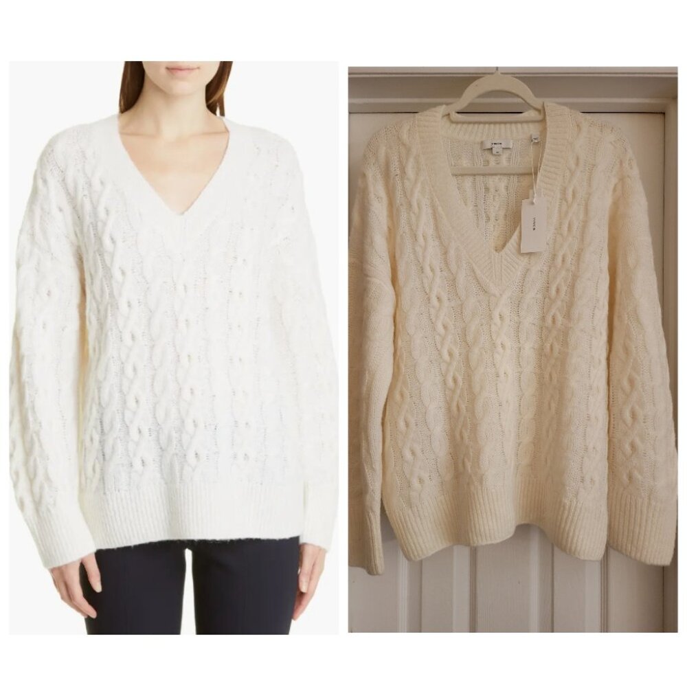 Vince Lattice Cable Knit Wool & Alpaca Blend Sweater, Size L, NWT